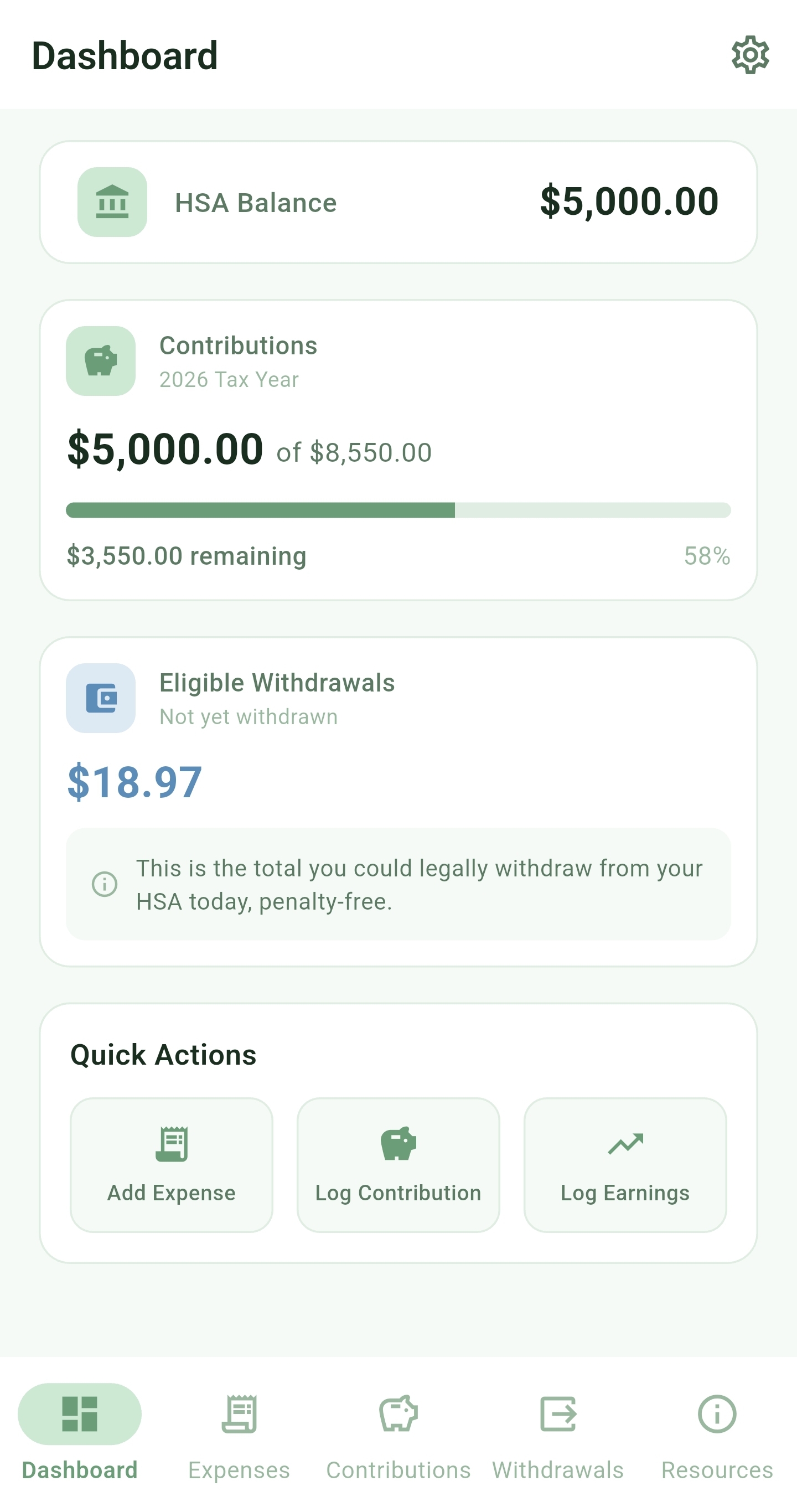 HSAble app showing the main dashboard and HSA strategy overview